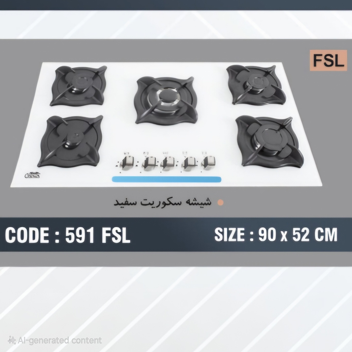 اجاق گاز شیشه ای ۵ شعله هنزا مدل ۵۹۱fsl سفید