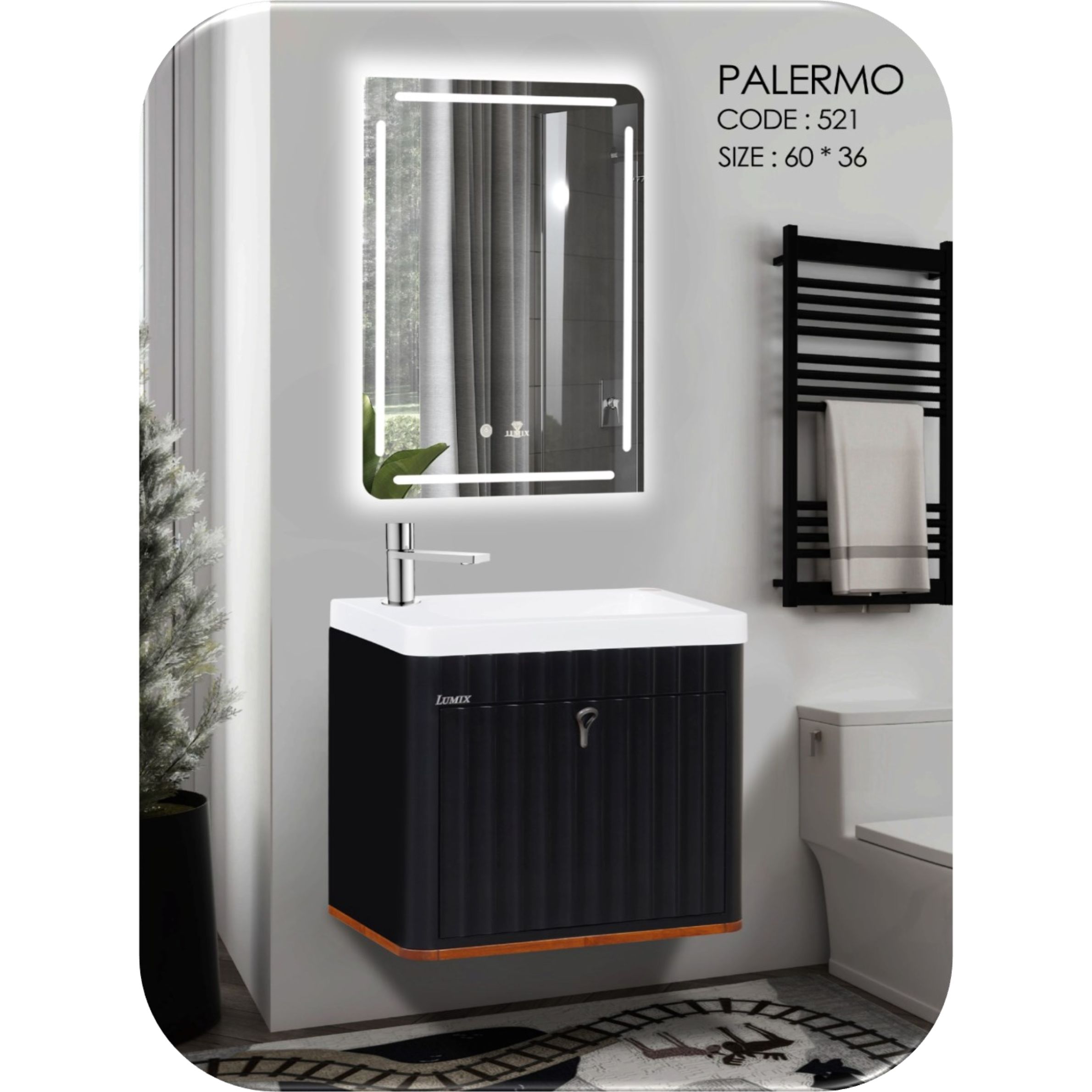 ست کابینت و روشویی لومیکس مدل پالرمو به همراه آینه کد 521