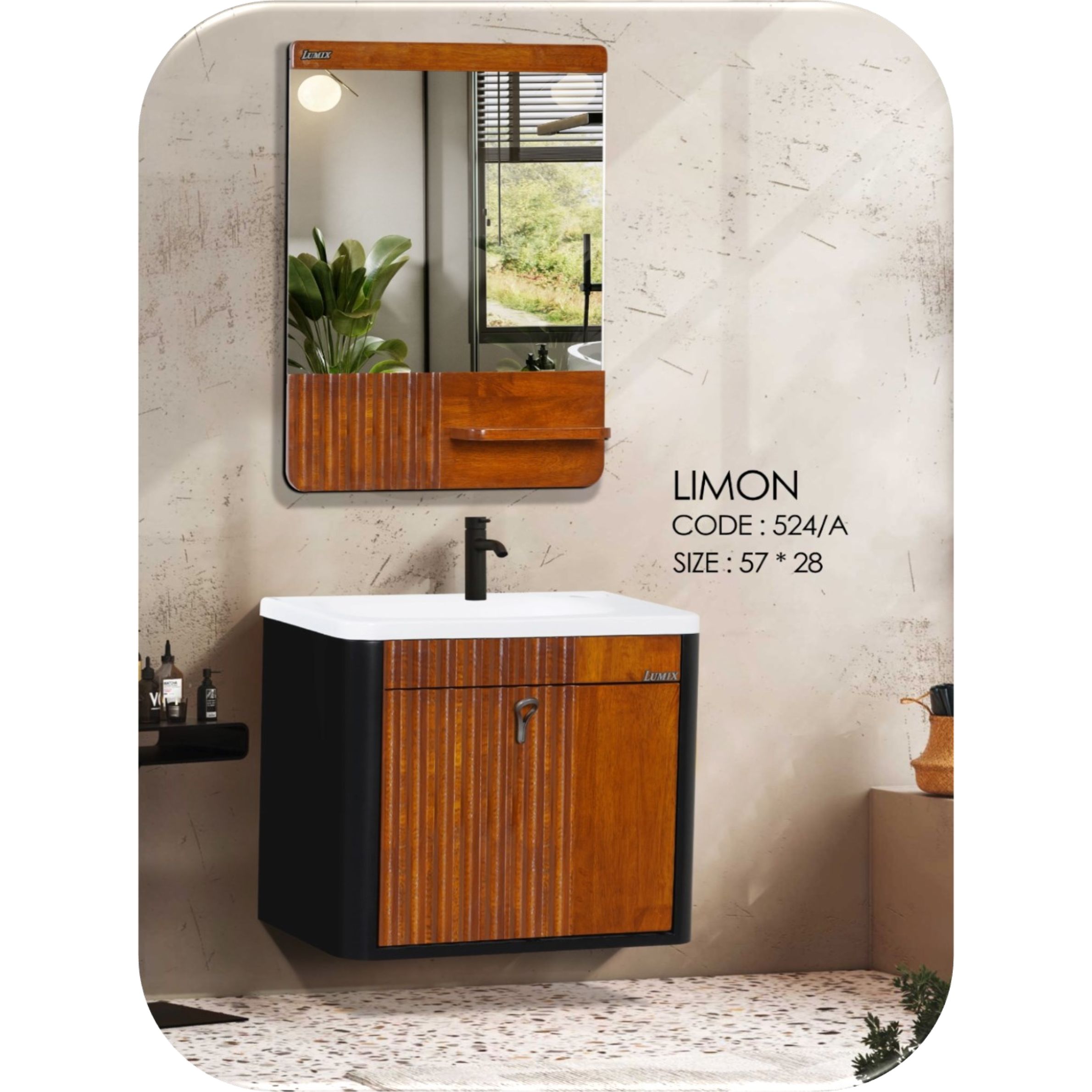 ست کابینت و روشویی لومیکس مدل لیمون به همراه آینه کد 524a