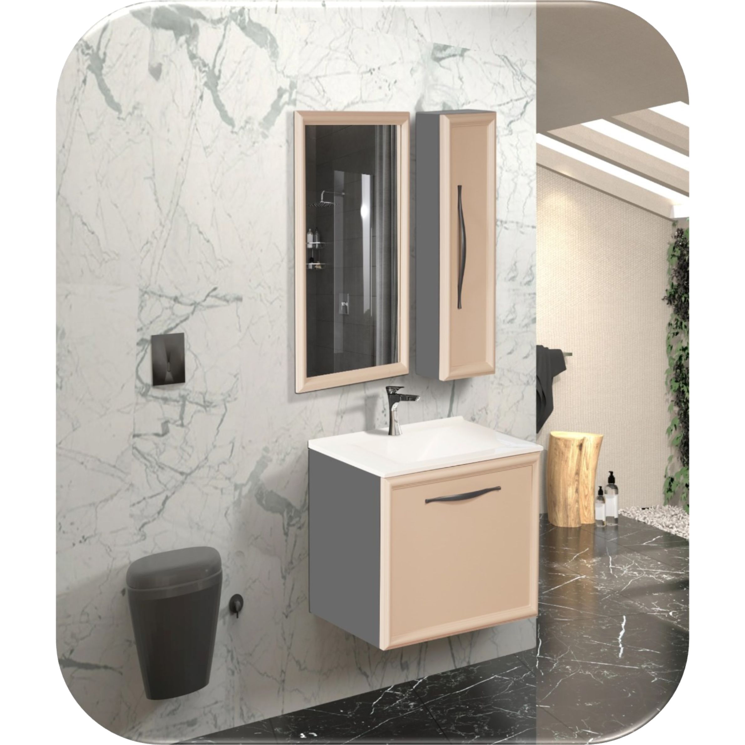 ست کابینت و روشویی لومیکس مدل آترین به همراه آینه و باکس کد 518