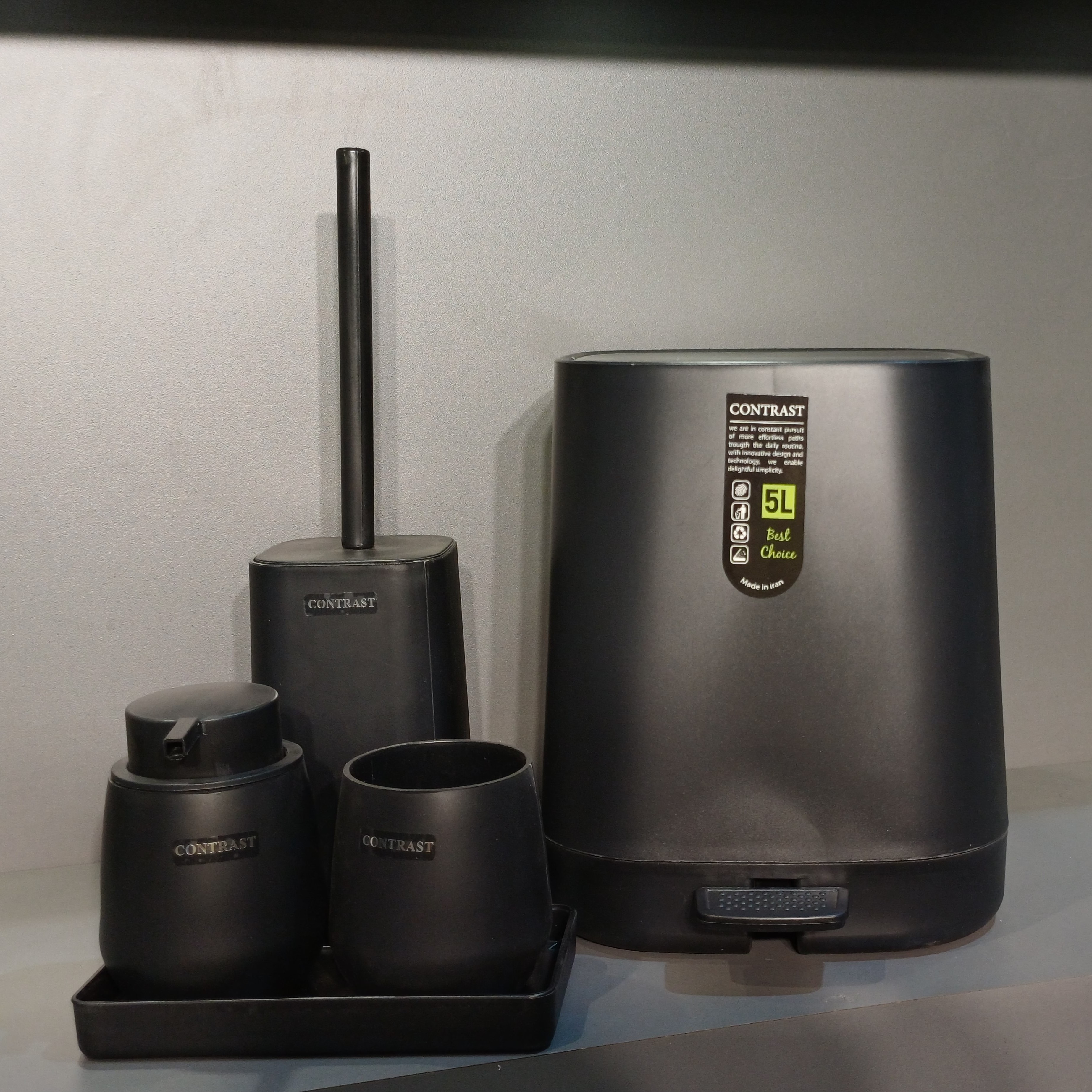 ست سرویس بهداشتی 5 پارچه کنتراست مدل میامی مشکی