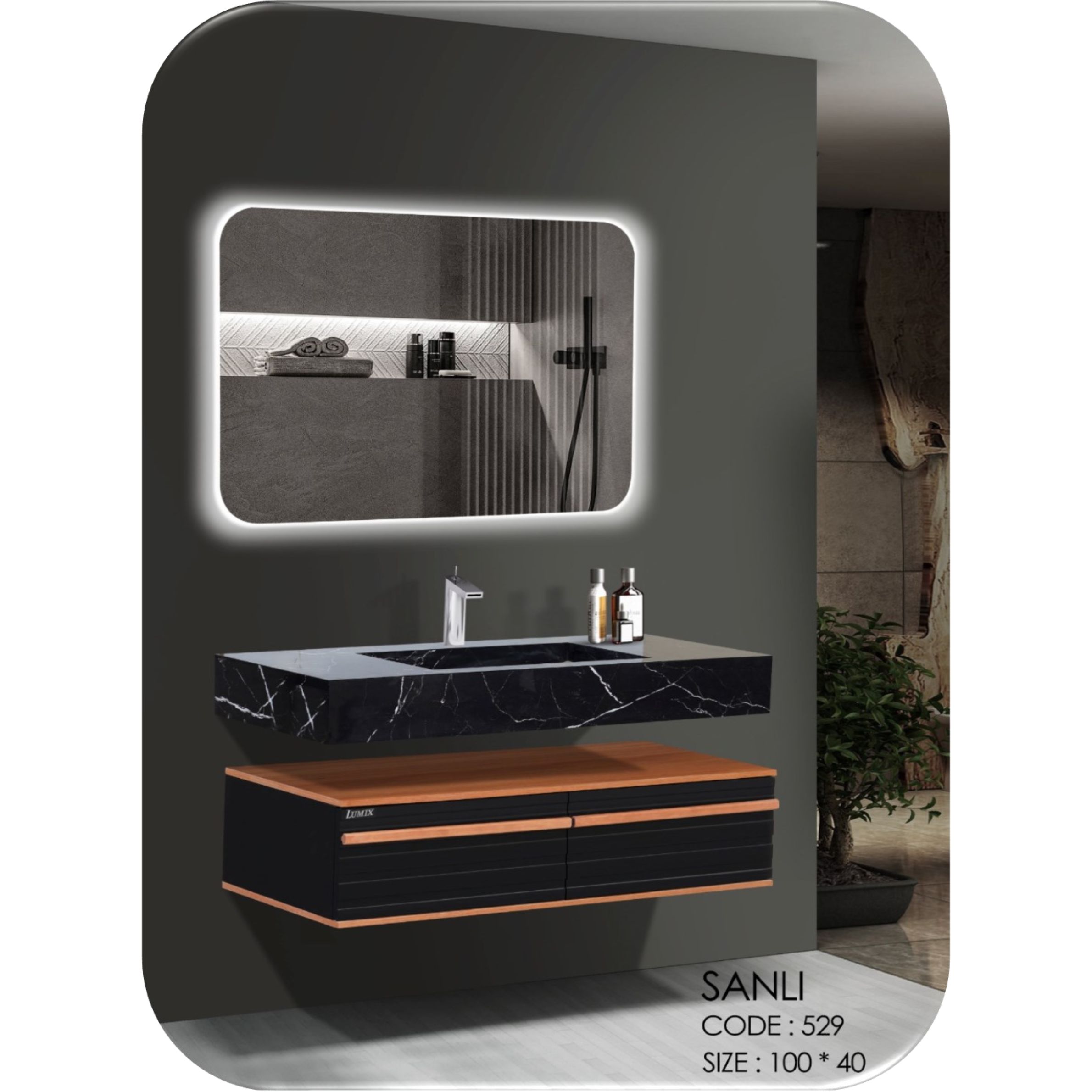 ست کابینت و روشویی لومیکس مدل سانلی به همراه آینه کد 529