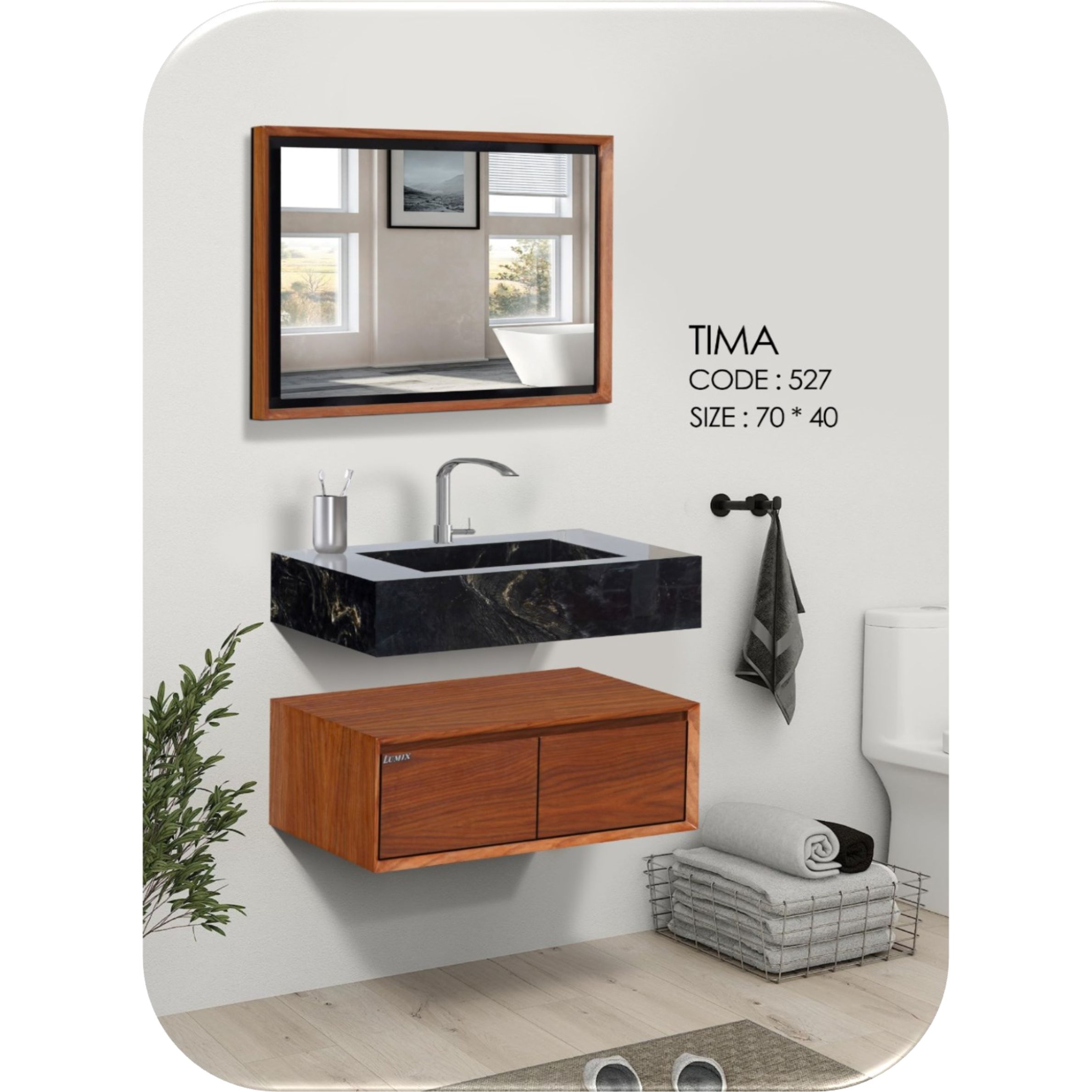 ست کابینت و روشویی لومیکس مدل تیما به همراه آینه کد 527