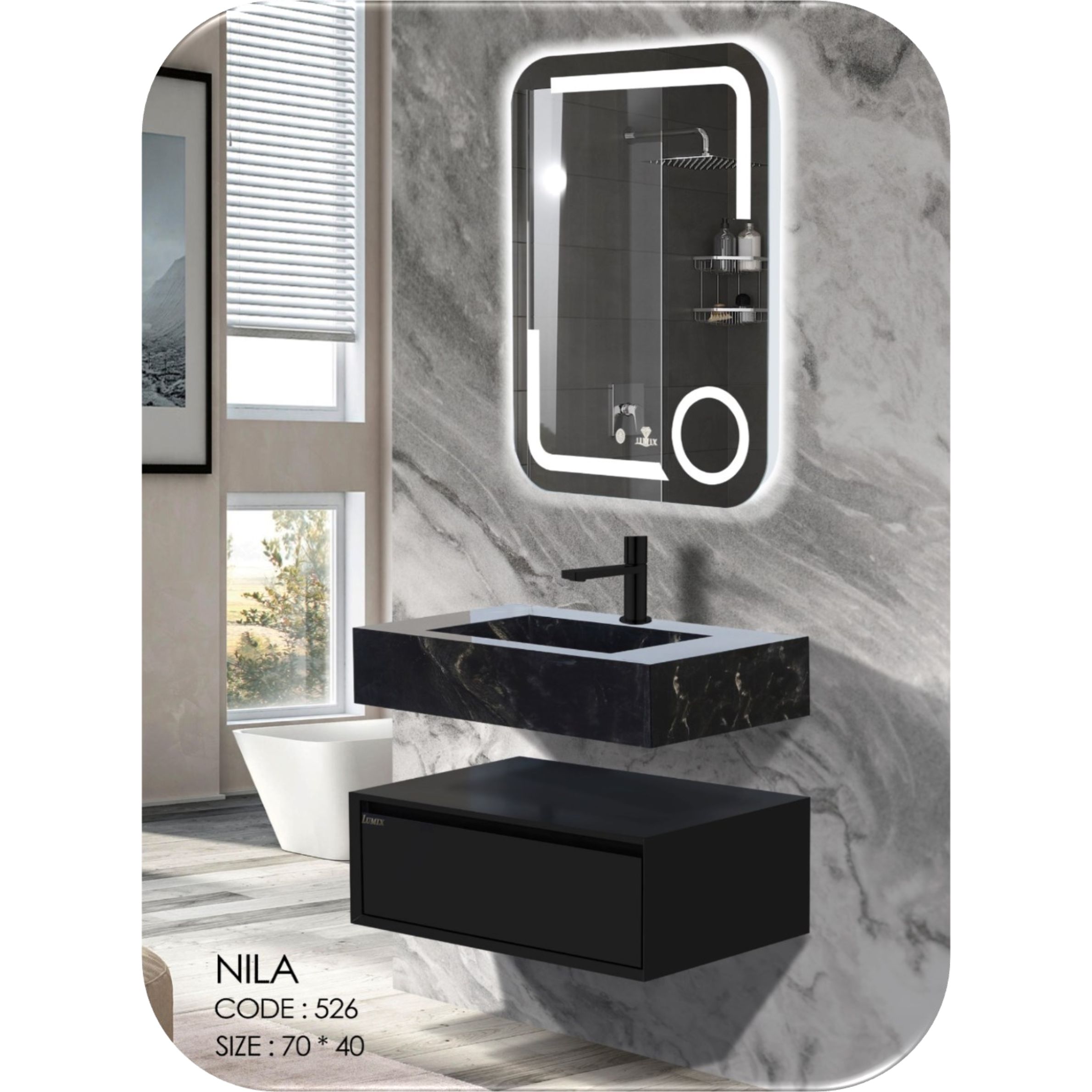 ست کابینت و روشویی لومیکس مدل نیلا به همراه آینه کد 526