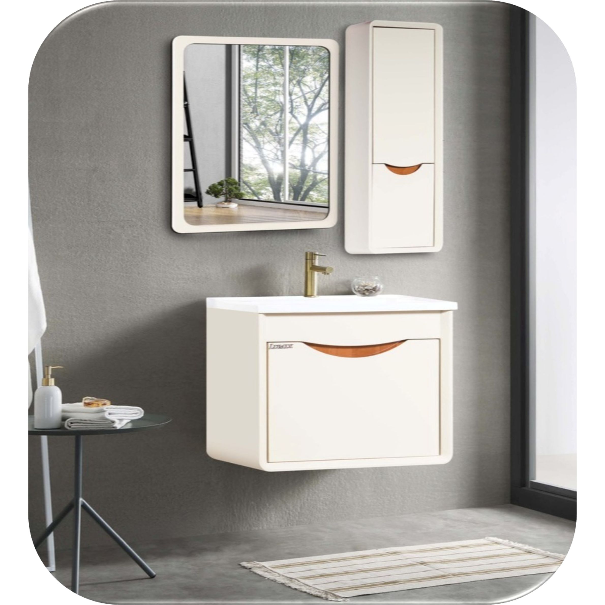 ست کابینت و روشویی لومیکس مدل لبخند به همراه آینه و باکس کد 519